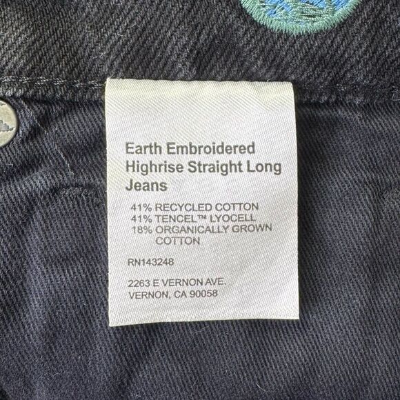 NEW Reformation Earth Embroidered High Rise Straight Long Jeans Size 24 - Picture 7 of 8
